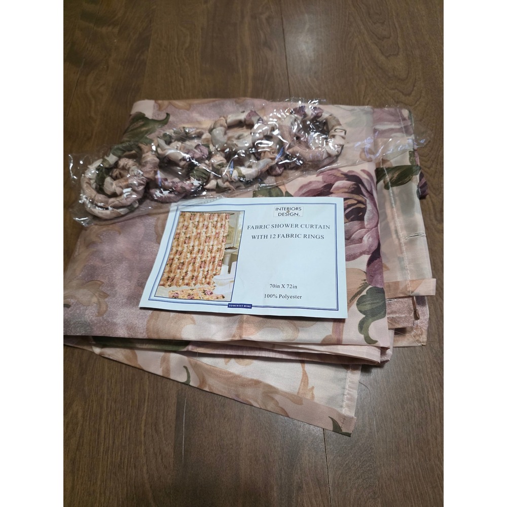 InteriorsDesign Fabric Shower Curtain 12 Fabric Rings Somerset Wine Floral 70x72